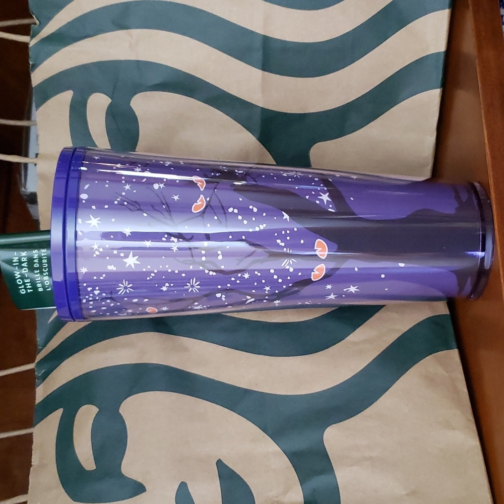 Starbucks NWT Venti Fall 2022 Purple Tree Glow in the dark Cold Cup 24 oz.